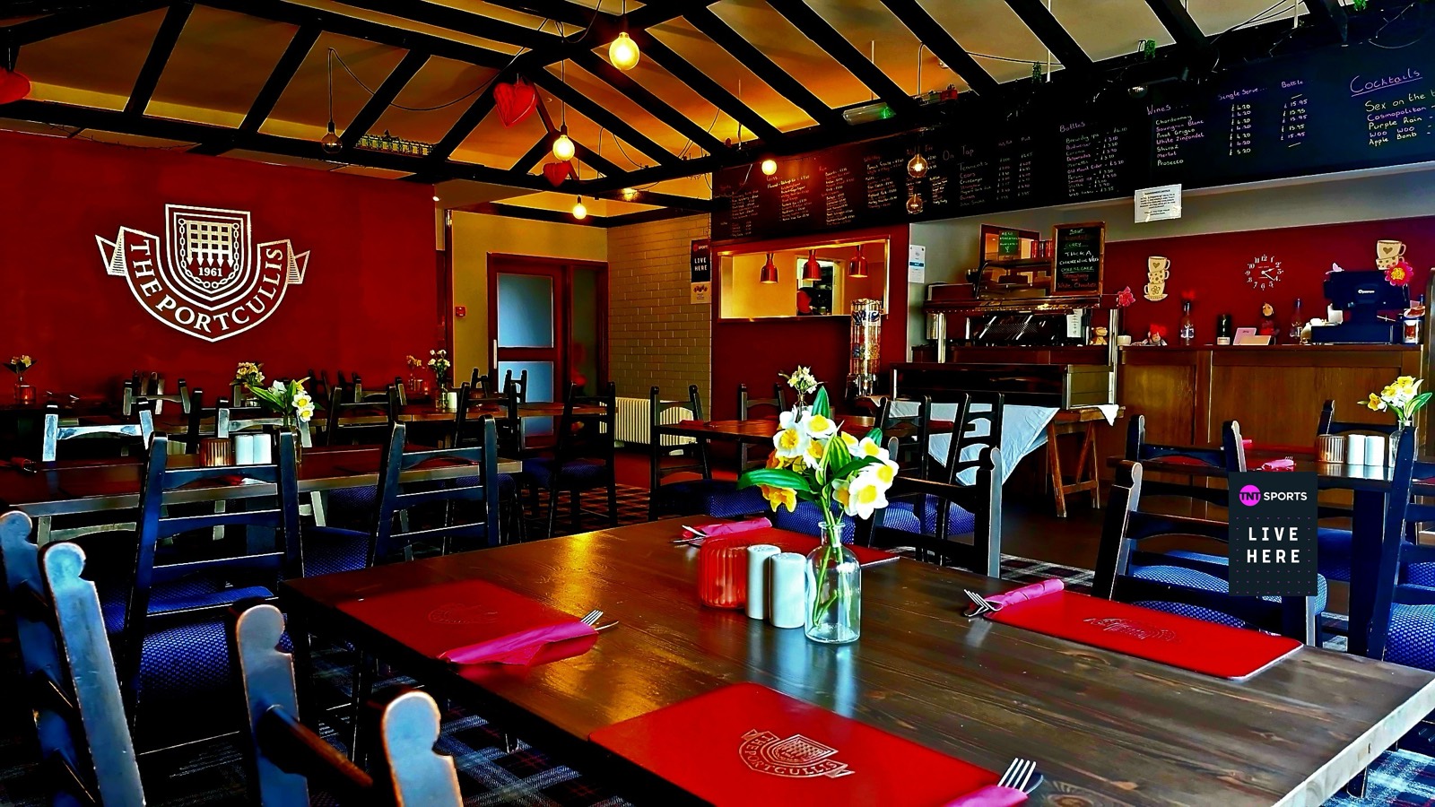 The warm interior of The Portcullis restaurant